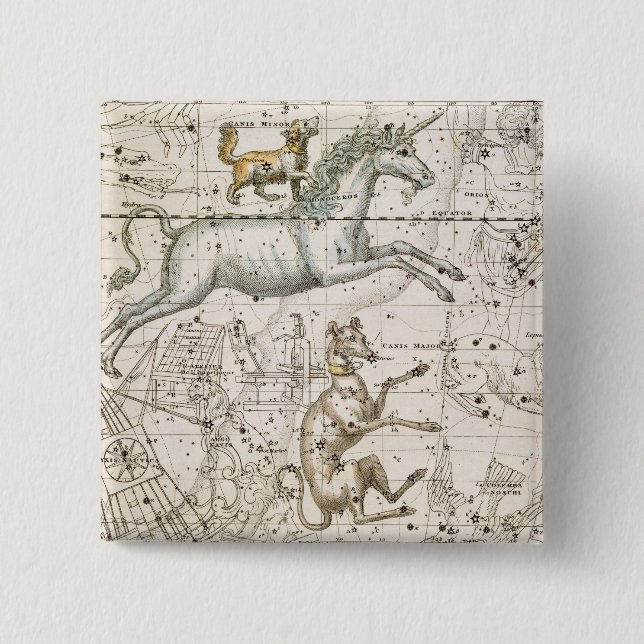 Monoceros, from 'A Celestial Atlas', pub. in 1822 2 Inch Square Button (Front)