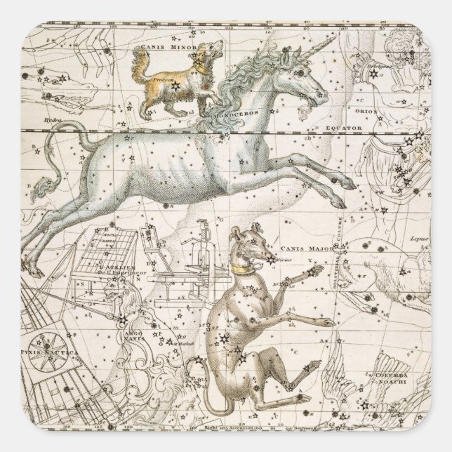 Monoceros, from 'A Celestial Atlas', pub. in 1822 Square Sticker (Front)