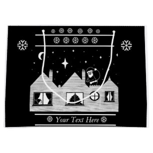 monochome santa on roof christmas contempory large gift bag