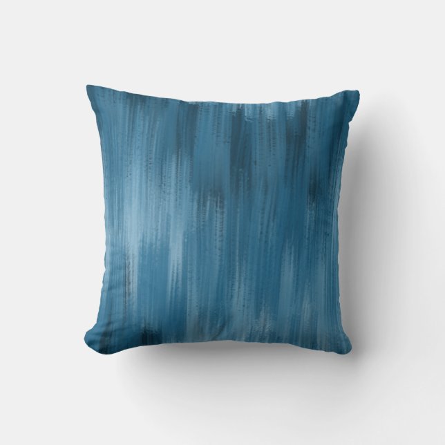 Monochromatic Abstract Brush Strokes, Blue Throw Pillow (Front)