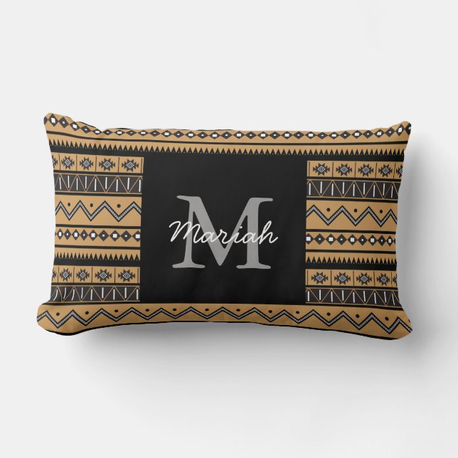 Monochromatic Aztec Patterned Monogram Lumbar Pillow (Front)