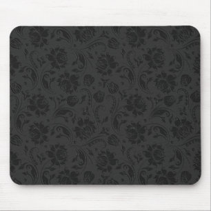 Monochromatic Black & Dark Grey Floral Damasks Mouse Pad