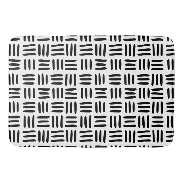 Monochromatic Black & White Basketweave Bath Mat (Front)