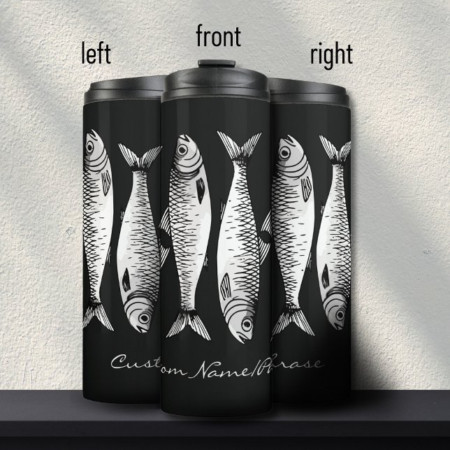Monochromatic Black White Sardine Art Custom Name  Thermal Tumbler (Creator Uploaded)