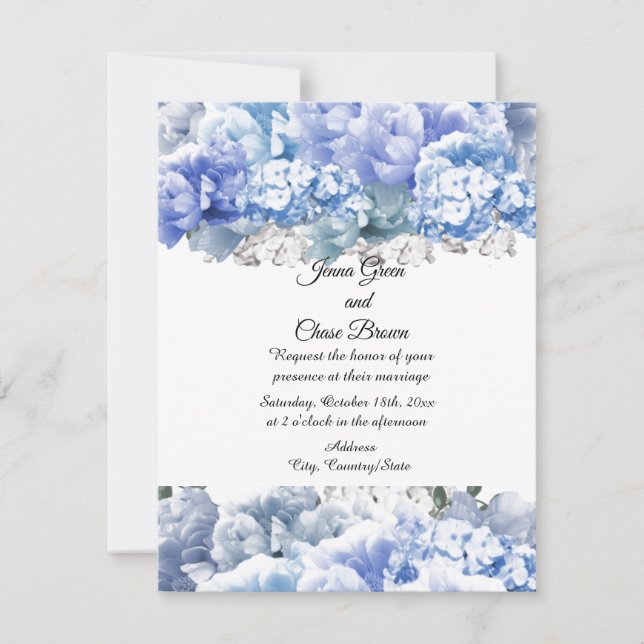 Monochromatic Blue Bouquet Wedding Invitation (Front)