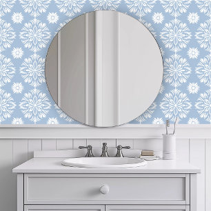 Monochromatic Blue Burst Floral Wallpaper