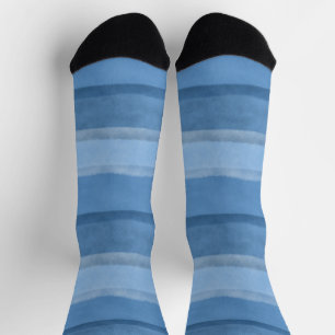 Monochromatic Blue Watercolor Stripes Socks