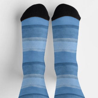 Monochromatic Blue Watercolor Stripes Socks