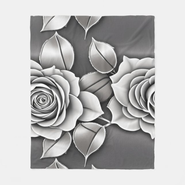 Monochromatic Dark Gray Roses  Fleece Blanket (Front)