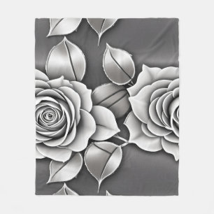 Monochromatic Dark Grey Roses Fleece Blanket
