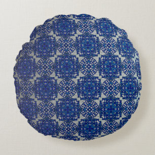 Monochromatic Faux Blue Grey Design Round Pillow