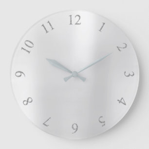 Monochromatic Glitter Grey Silver US UK Numbers Large Clock