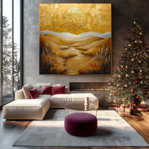 Monochromatic Golden Abstract Landscape with Sun Canvas Print