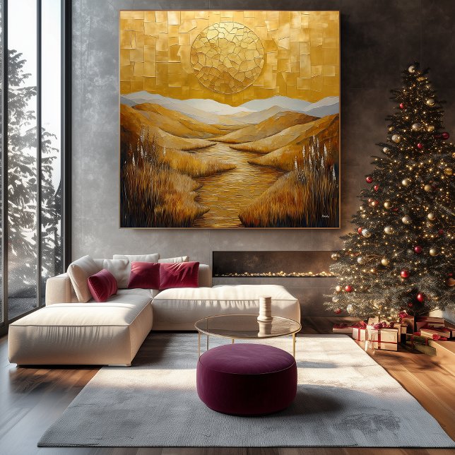 Monochromatic Golden Abstract Landscape with Sun Canvas Print (Creator Uploaded)