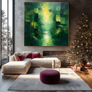 Monochromatic Green Abstract Jungle Landscape Canvas Print