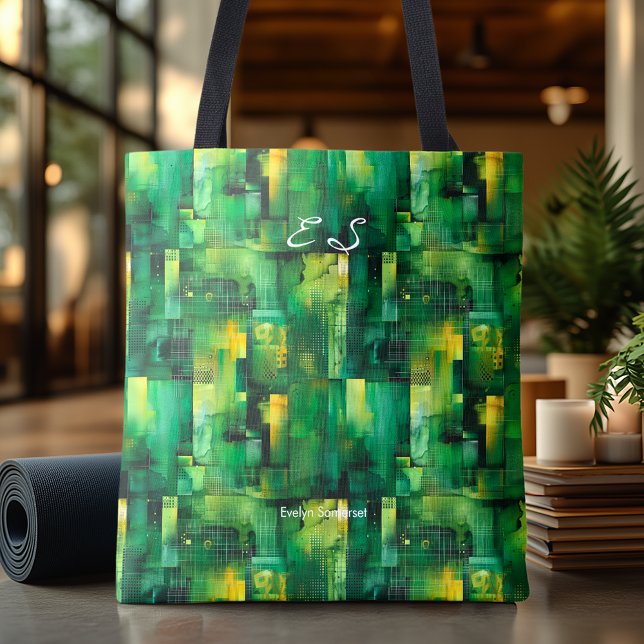 Monochromatic Green Abstract Personalized Tote Bag (Creator Uploaded)