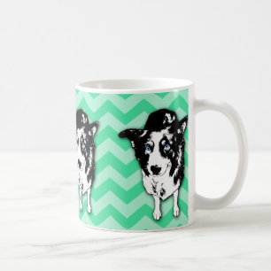 Monochromatic Green Chevron Border Collie Mug