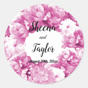 Monochromatic Pink Floral Wreath Wedding Sticker