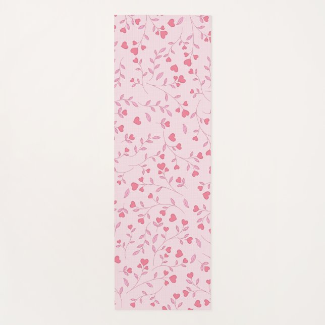 Monochromatic Pink Heart Vine Botanical Pattern Yoga Mat (Front)
