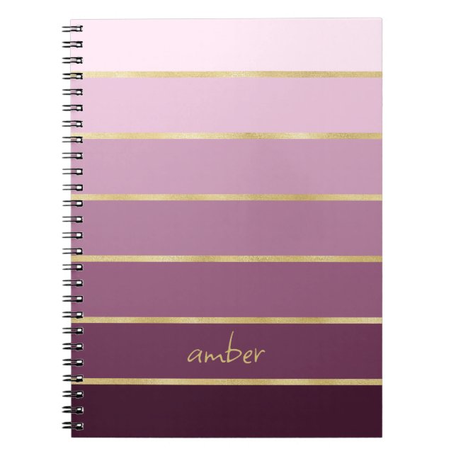 Monochromatic Pink with Gold Personalization Notebook (Front)