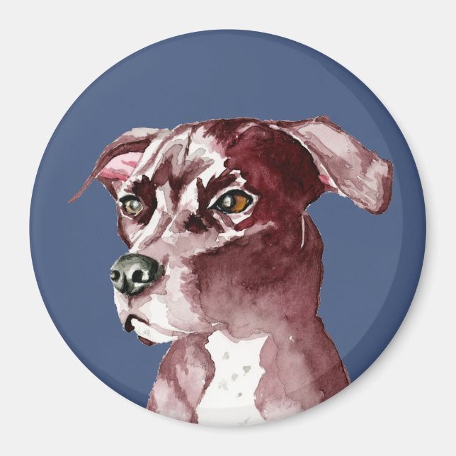 Monochromatic Pit Bull Dog Watercolor Painting Magnet (Front)