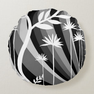 Monochromatic Plant Print Round Pillow