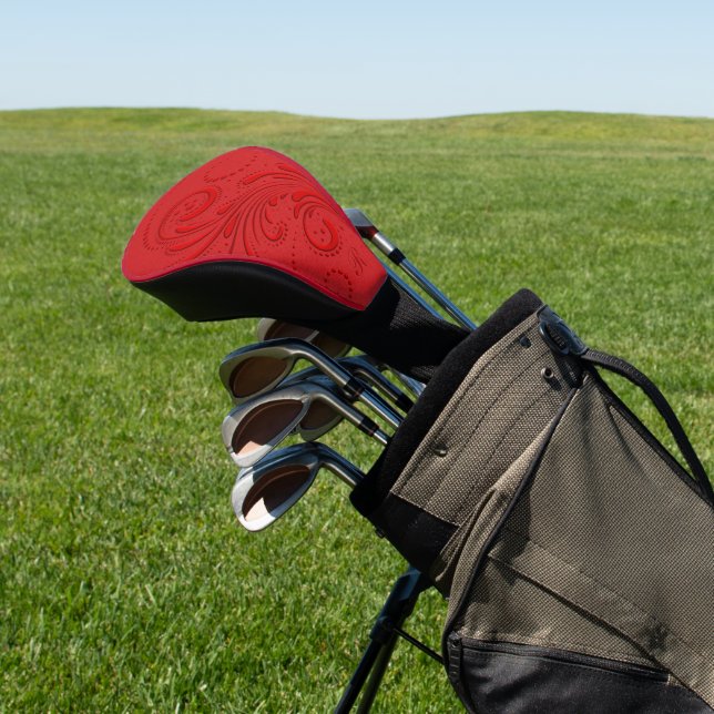 Monochromatic Red Swirl Monogram Golf Head Cover (In Situ)