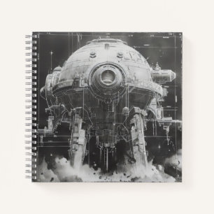 Monochromatic Sci-Fi Blueprint Notebook