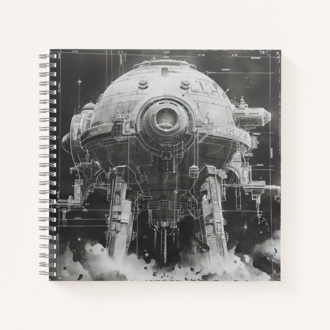 Monochromatic Sci-Fi Blueprint Notebook (Front)