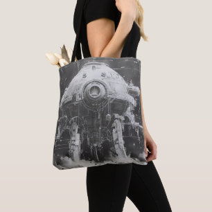 Monochromatic Sci-Fi Blueprint Tote Bag