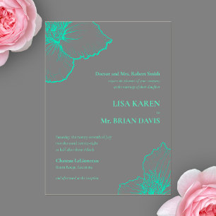Monochromatic Seafoam Clematis Art Formal Wedding Acrylic Invitations