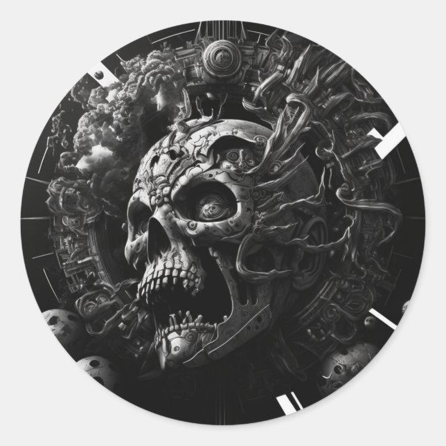 monochromatic skull design classic round sticker (Front)