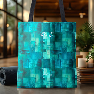 Monochromatic Teal Abstract Personalized Tote Bag