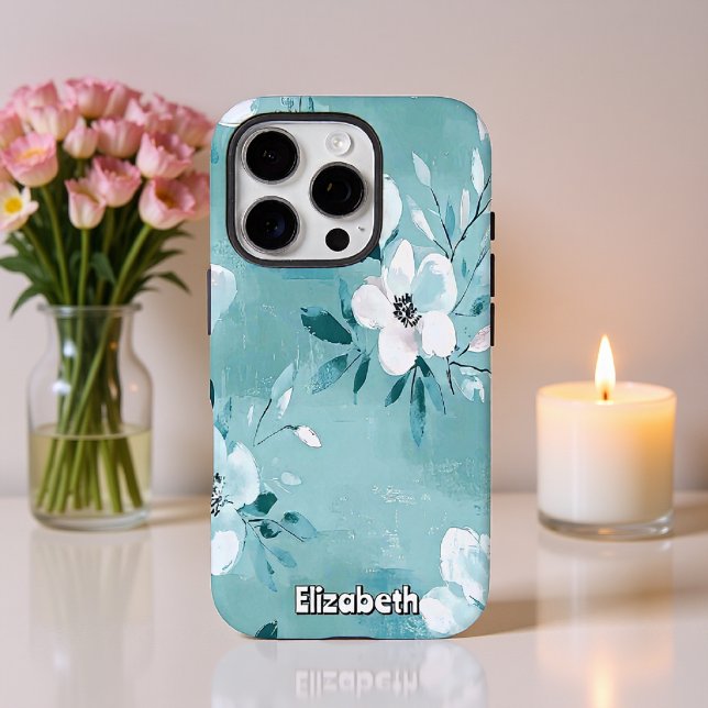 Monochromatic Teal Floral Case-Mate iPhone Case (Creator Uploaded)