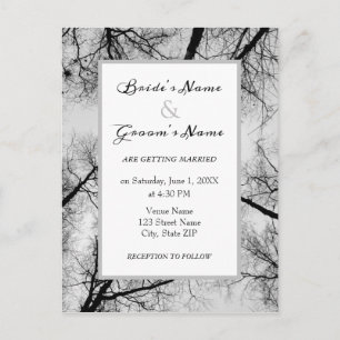 Monochromatic treetops wedding invitation postcard