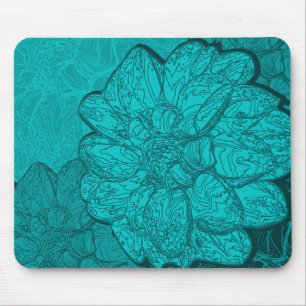 Monochromatic Turquoise Teal & Aqua Dahlia Floral Mouse Pad