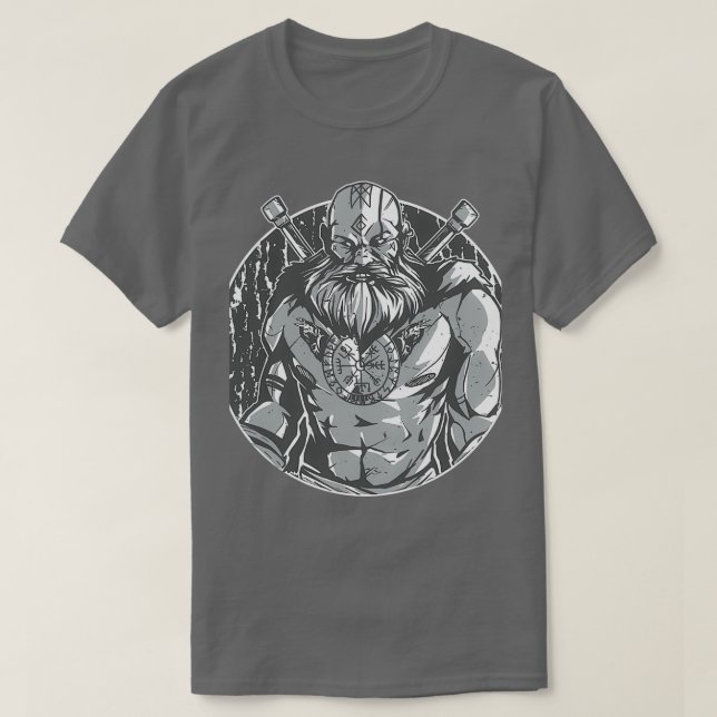Monochromatic Viking Warrior T-Shirt (Design Front)