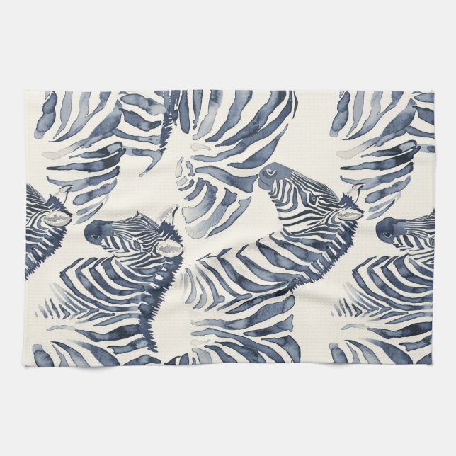 Monochromatic Watercolor Zebras Kitchen Towel (Horizontal)
