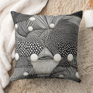 Monochrome Abstract Black White Organic Geometric Throw Pillow