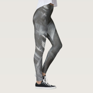 Monochrome Abstract Brushstrokes Black and White Leggings