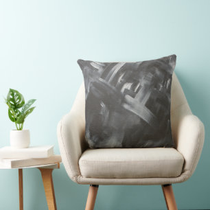 Monochrome Abstract Brushstrokes Black and White Throw Pillow