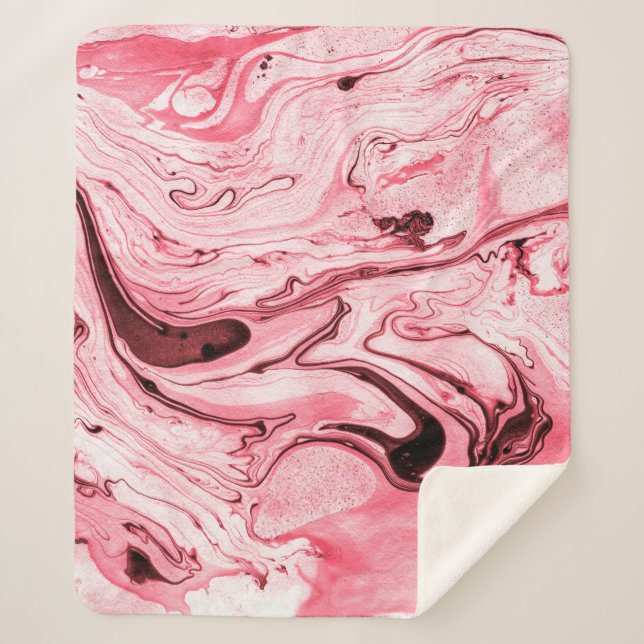 Monochrome Abstract Water Paintbrush,Red Futuristi Sherpa Blanket (Front)