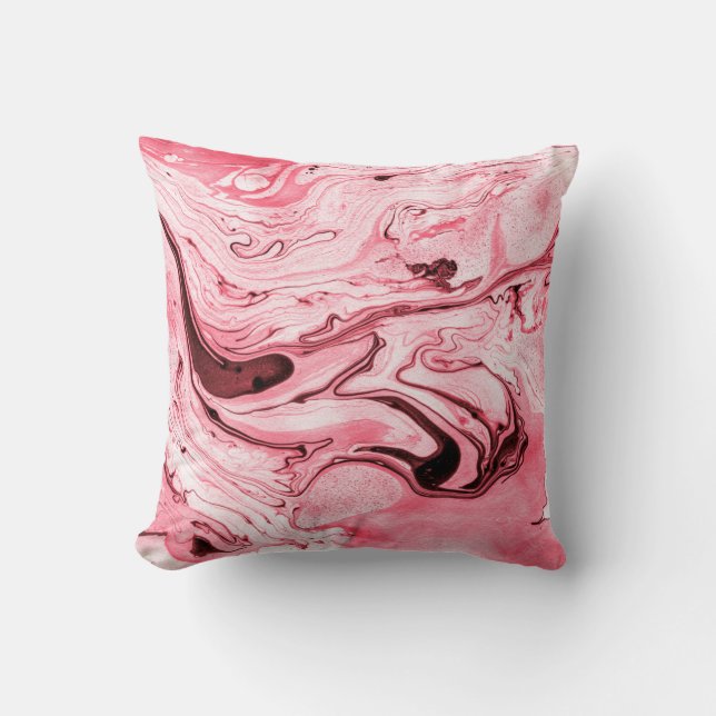 Monochrome Abstract Water Paintbrush,Red Futuristi Throw Pillow (Front)