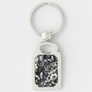 Monochrome Antique Floral with Butterflies Keychain