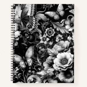  Monochrome Antique Floral with Butterflies  Notebook