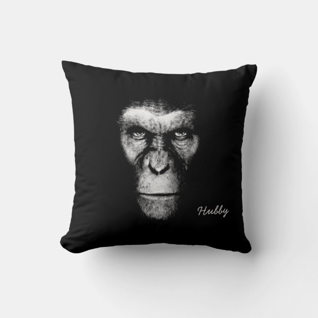 Monochrome  Ape Face Throw Pillow (Front)