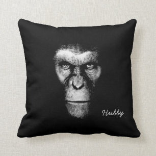 Monochrome  Ape Face Throw Pillow