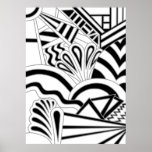 Monochrome Art Deco Design. Poster<br><div class="desc">A black and white abstract pattern design with an art deco style. A stylish design with a retro look. This image has grey lines with black and white shapes.</div>