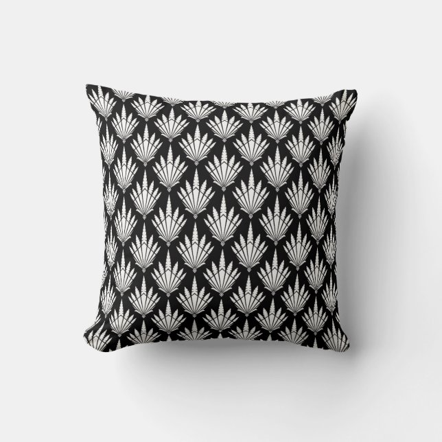 Monochrome Art Deco Print Throw Pillow (Front)