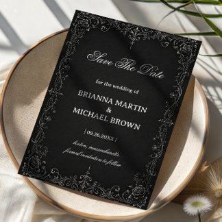 Monochrome Baroque Rose Save The Date